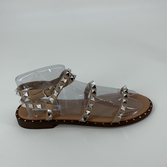 Steve Madden Tan Rock Studded Travel Strappy Ankle Wrap Flat Sandals Size 7 - Picture 8 of 13